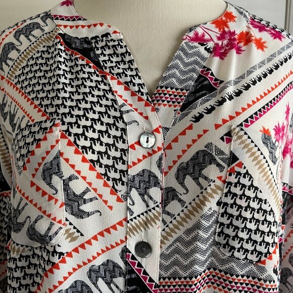 Ladies Ruby Red Blouse Size 1X - Elephant Print - Picture 2 of 5
